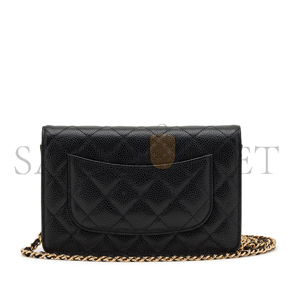 CHANEL QUILTED CAVIAR WALLET ON CHAIN WOC BLACK GOLD HARDWARE A33814 (19.2*12.3*3cm)